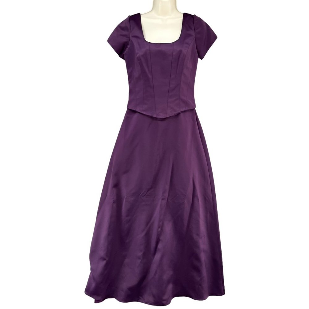 RM Richards Formal Gown Dress Purple Short Sleeve Floor Length Bridesmaid Size 7